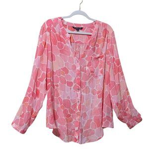 Zac & Rachel giraffe print top pink sheer long sleeve women's size 1X career